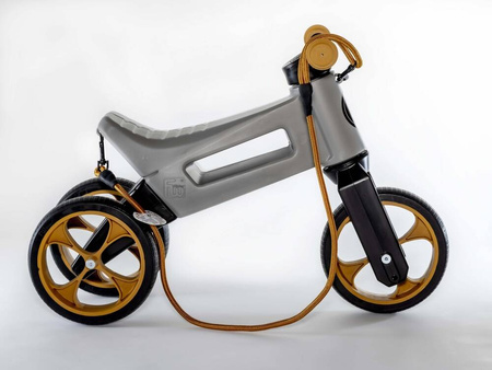 FWRider Super Sport 517498 Kolor: Grey / Szary z brązowymi felgami Rowerek biegowy Jeździk 2w1 Ciche koła + Pasek do noszenia dla Rodzica