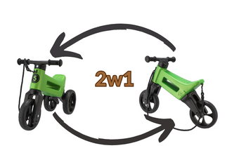 FWRider Super Sport 516514 Kolor: Green Metallic / Zielony metaliczny z czarnymi felgami Rowerek biegowy Jeździk 2w1 Ciche koła + Pasek do noszenia dla Rodzica