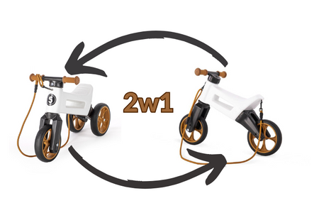 FWRider Super Sport 515784 Kolor: Pearl / Biały z brązowymi felgami Rowerek biegowy Jeździk 2w1 Ciche koła + Pasek do noszenia dla Rodzica