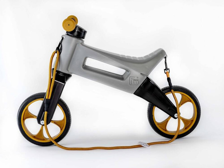 FWRider Super Sport 517498 Kolor: Grey / Szary z brązowymi felgami Rowerek biegowy Jeździk 2w1 Ciche koła + Pasek do noszenia dla Rodzica