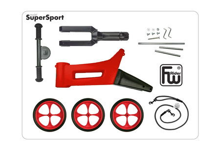 FWRider Super Sport 515746 Kolor: Chilli / Czerwony z czerwonymi felgami Rowerek biegowy Jeździk 2w1 Ciche koła + Pasek do noszenia dla Rodzica