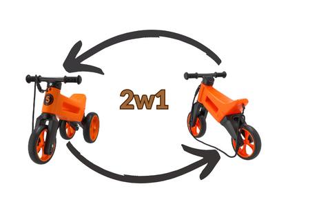 FWRider Super Sport 515739 Kolor: Orange / Pomarańczowy z pomarańczowymi felgami Rowerek biegowy Jeździk 2w1 Ciche koła + Pasek do noszenia dla Rodzica