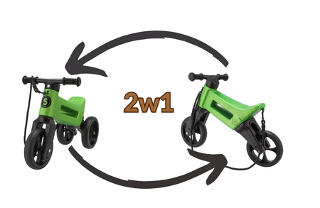 FWRider Super Sport 516514 Kolor: Green Metallic / Zielony metaliczny z czarnymi felgami Rowerek biegowy Jeździk 2w1 Ciche koła + Pasek do noszenia dla Rodzica