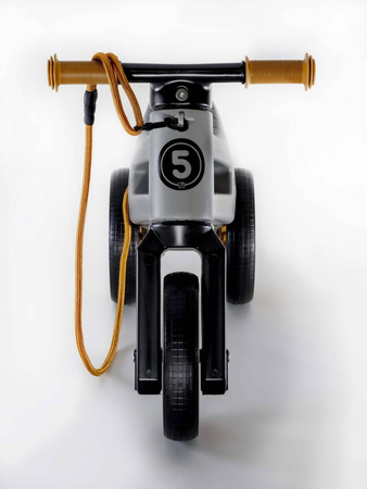 FWRider Super Sport 517498 Kolor: Grey / Szary z brązowymi felgami Rowerek biegowy Jeździk 2w1 Ciche koła + Pasek do noszenia dla Rodzica